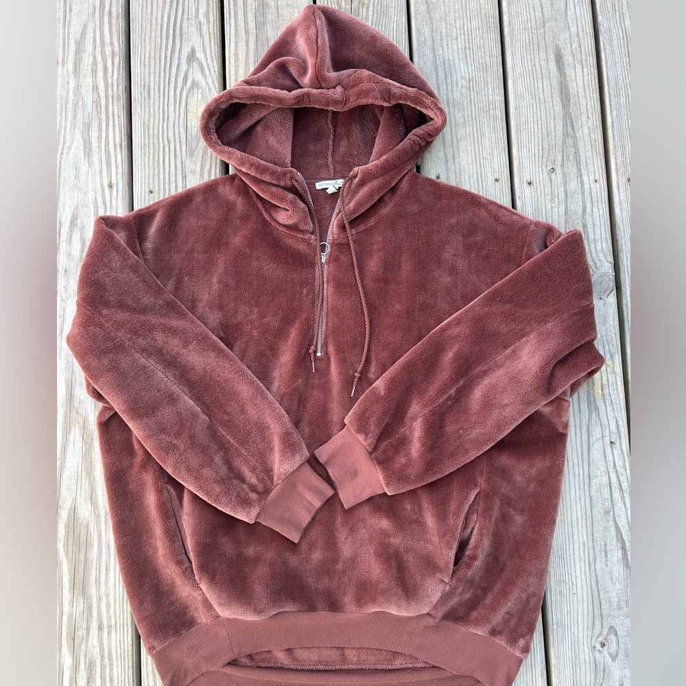 Express One Eleven Brown Mauve Velvet Velour Oversized Sweatshirt LG Small Flaw
